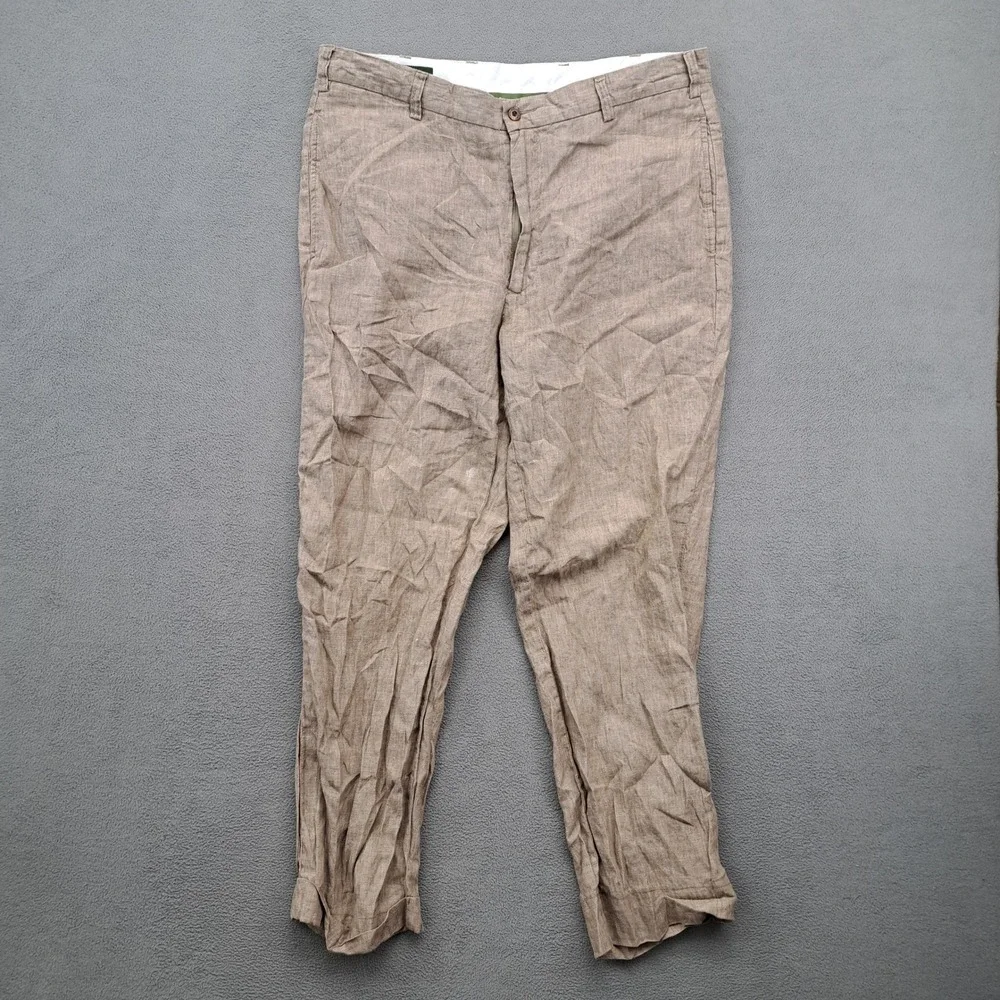 ORVIS Signature Collection Mens Linen Pants 38 Tan Casual Flat Front (37x31)